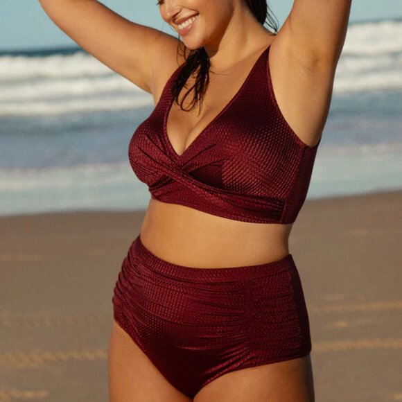 Berlook Plus Size Bikini Set 18 | 2X | NWT | Jacquard Ruched V-Neck Swimsuit - Picture 6 of 7